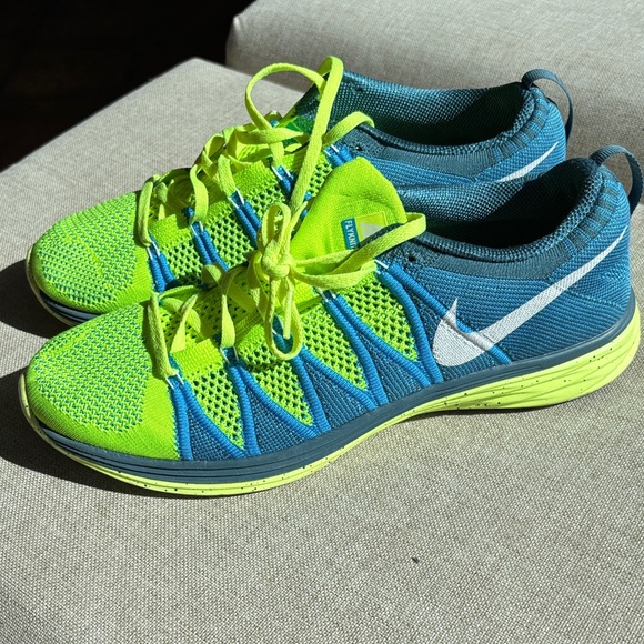 Nike Other - Nike Flyknit Lunar 2 Vibrant Blue and Neon Yellow Shoes - Size 9